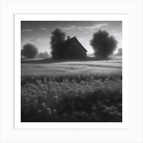 Barn In The Fog Art Print