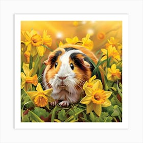 Guinea Pig & Daffodils Art Print