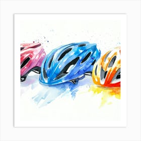 Watercolor Bicycle Helmets 1 Art Print