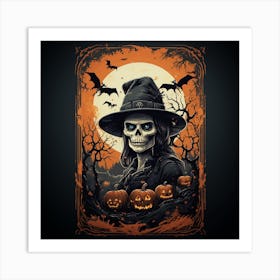 Halloween Witch With Pumpkins Art Print