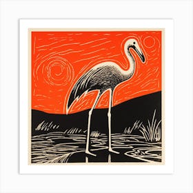Retro Bird Lithograph Greater Flamingo 1 Art Print