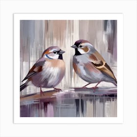 Firefly A Modern Illustration Of 2 Beautiful Sparrows Together In Neutral Colors Of Taupe, Gray, Tan (46) Art Print