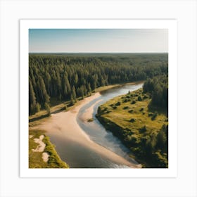 Aerial View Of A River In The Forest Art Print