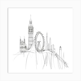 London Skyline, minimalist, line art, black and white. 1 Art Print