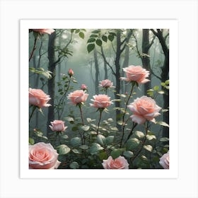 Pink Roses In The Forest Art Print