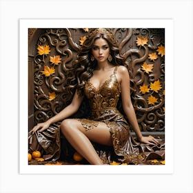 Beautiful Woman In A Golden Dress Art Print