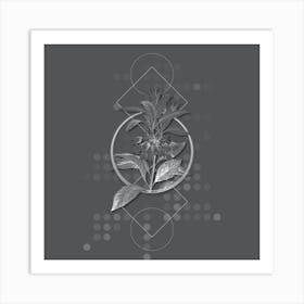 Vintage Chinese New Year Flower Botanical with Line Motif and Dot Pattern in Ghost Gray n.0188 Art Print