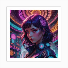 Beautiful girl in retro style city Art Print