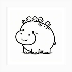 Line Art hippopotamus Art Print