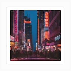 Asian City At Night Art Print