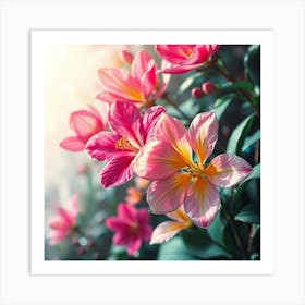 Pink Flowers In The Garden 2 Art Print