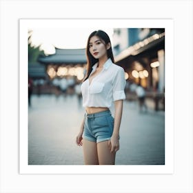 beautiful Asian Girl In Shorts Art Print