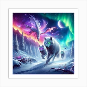 Snowy Wolf Pack Family 8 Art Print