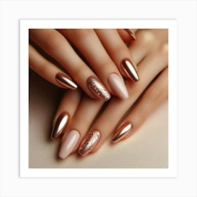 Gold And Rose Gold Nails Art Print