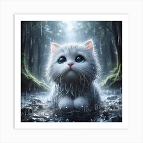 Cute Cat In The Rain Art Print