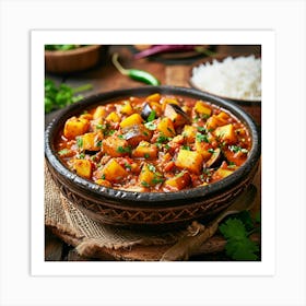 Indian Eggplant Curry With Rice Art Print