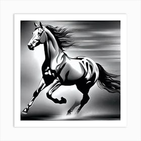 Black And White Horse Art Print