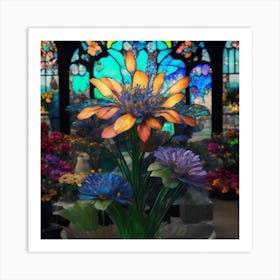 Stained Glass Flowers Art Print