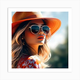 Beautiful Woman In A Hat Art Print