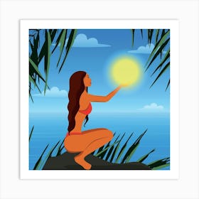 Girl With A Sun Art Print