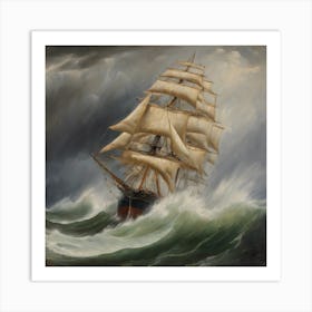 Ship In Rough Seas Art Print