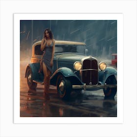 Old Car In The Rain Art Print