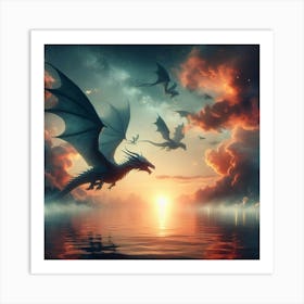 Dragons Flying In The Sky Art Print