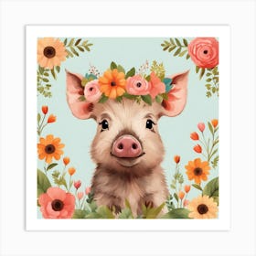 Floral Baby Boar Nursery Illustration (6) Art Print