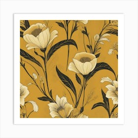 Art Deco Florals Mustard Yellow Art Print 2 Art Print