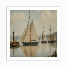 Sailboats In The Harbor Art Print