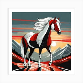 Dibujo Caballo En Las Montañas Art Print