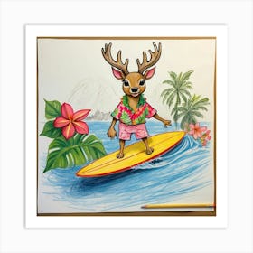 Deer On Surfboard 9 Art Print