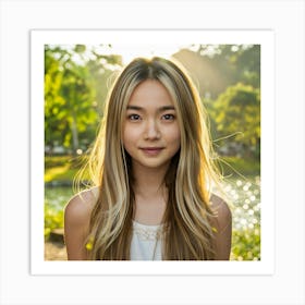 Asian Girl In Park Art Print