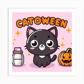 Catoween - cute cartoon halloween design to spice up your life, kawaii, anime Art Print