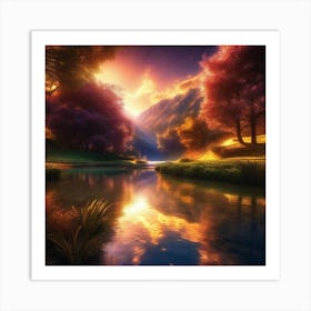 Sunset Over A River 2 Art Print