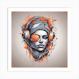 Dj Girl With Headphones Art Print