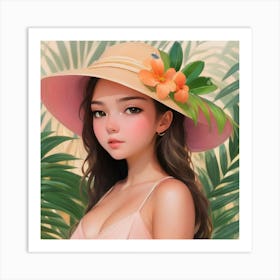 Asian Girl In A Hat Art Print