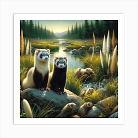 Ferrets In The Grass Art Print