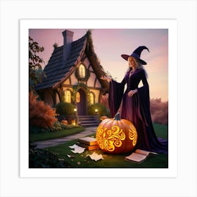 Witch With Pumpkin 2 Art Print