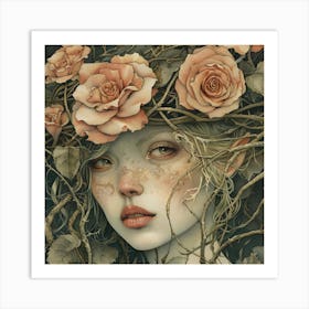 Elf Wearing A Crown Of Roses Art Print