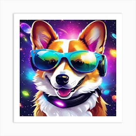 Dog With Headphones Art Print