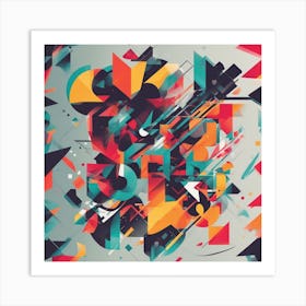 Create An Abstract T Shirt Design With Overlapping Geometric Shapes In Bold Colors Art Print