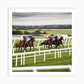 Jockeys Racing On The Track Art Print