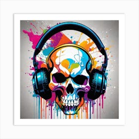 Skull With Headphones 35 Art Print