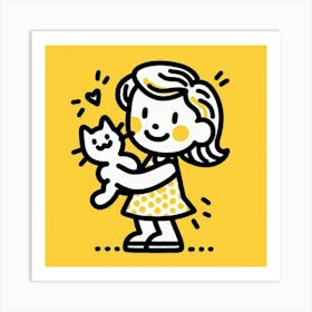 Girl With Cat 4 Art Print