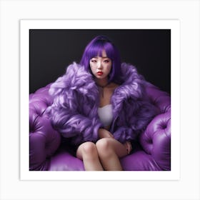 Asian Girl In Purple Fur Coat Art Print