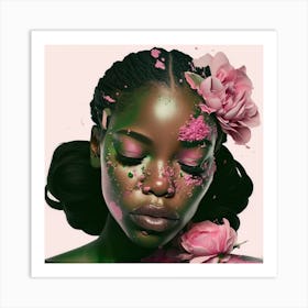 Woman With Flowers On Her Face Art Print