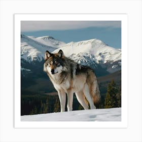 Wolf With Snowy Mountains 1 Art Print