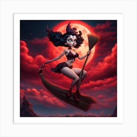 Witch On A Broom Art Print