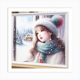 Girl with Pearl Earrings and Scarf: A Soft and Impressionistic Watercolor Painting Art Print